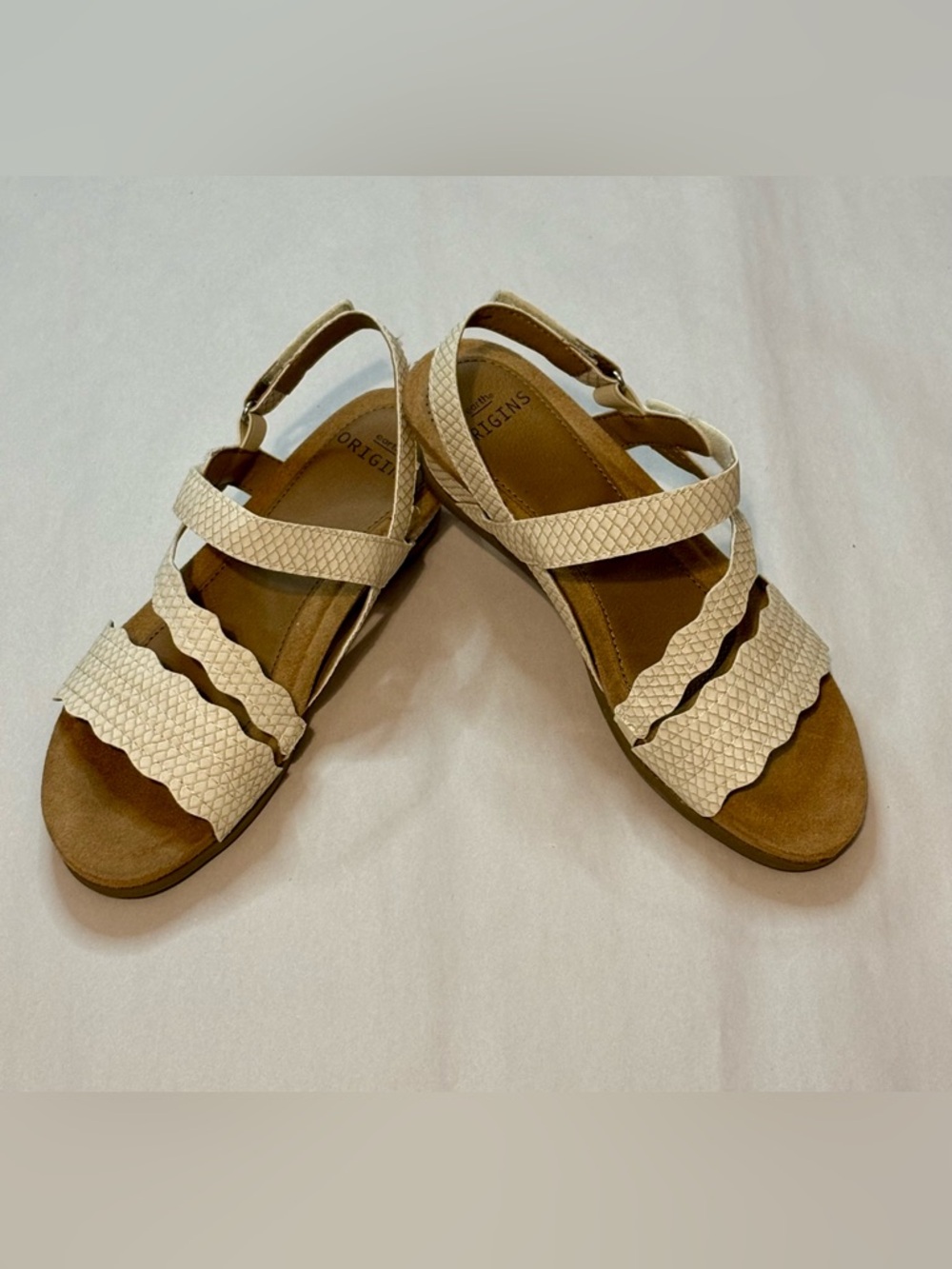 Earth Origins Women's "Poppy" Cream Sling Back Adjustable Strap Sandals Sz 6.5M